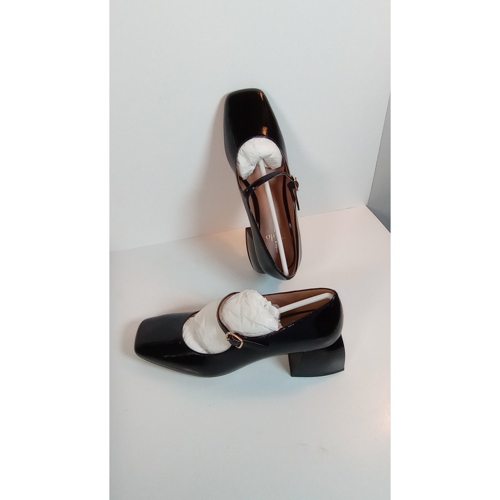 Linea Paolo Monroe Black Patent Leather Mary Jane Block Heel Square Toe 7 M
